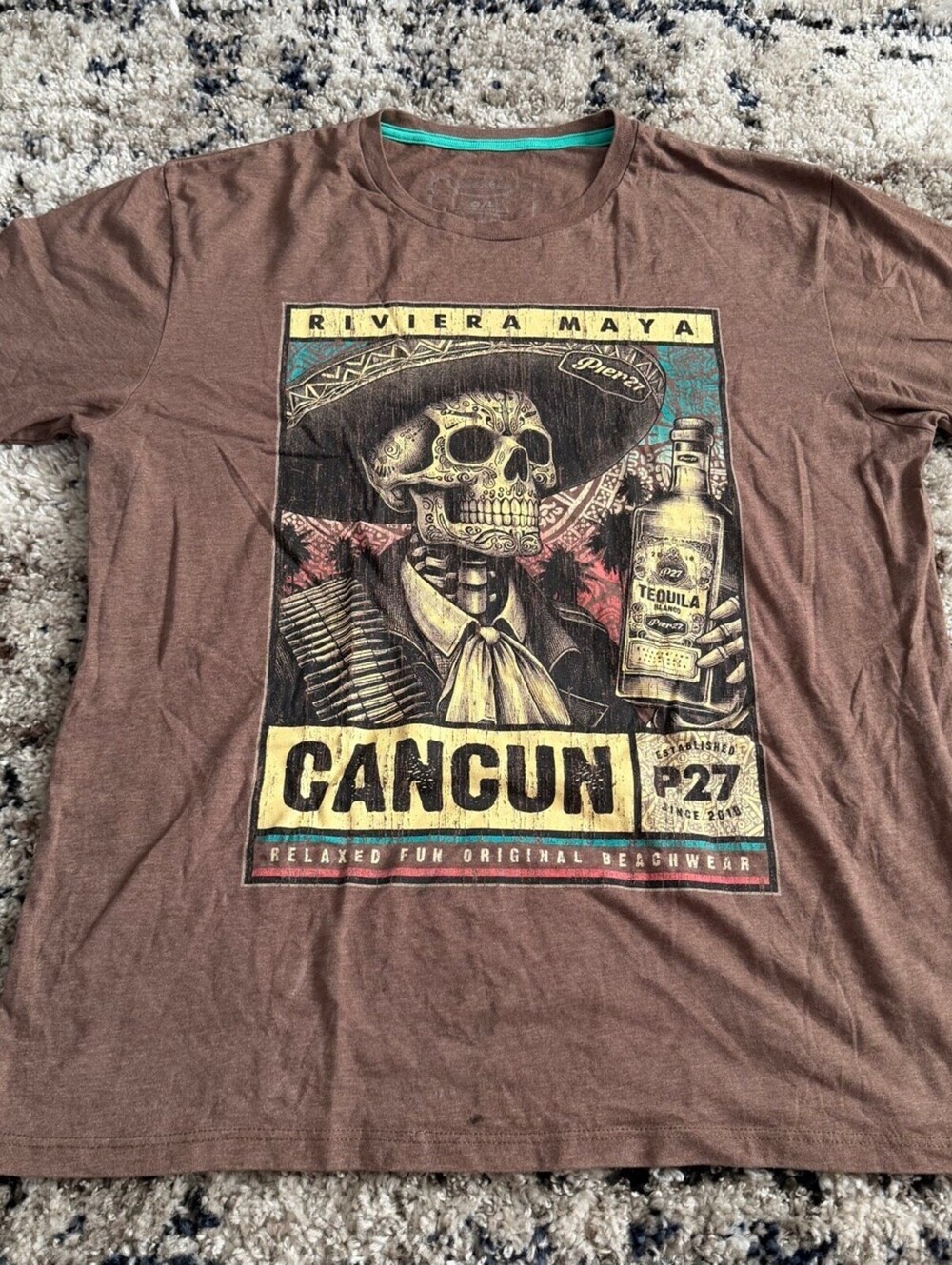Pier 27 Cancun Sugar Skull Tee L Brown Riviera Maya Graphic